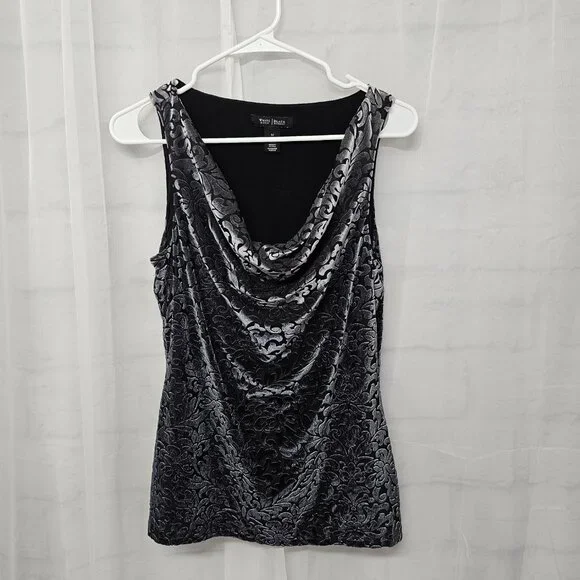 WHBM Floral Velour Tank Top Y2K Scoop Neck Goth Boho Fairy Coquette M - Picture 6 of 10